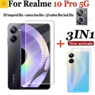 สำหรับ Realme 10 Pro 5G (3IN1) ปกป้องหน้าจอกระจกนิรภัยเทมเปอร์โปร่งแสงแบบเต็มหน้าจอ + ฟิล์มไฟเบอร์คาร์บอน + ฟิล์มเลนส์