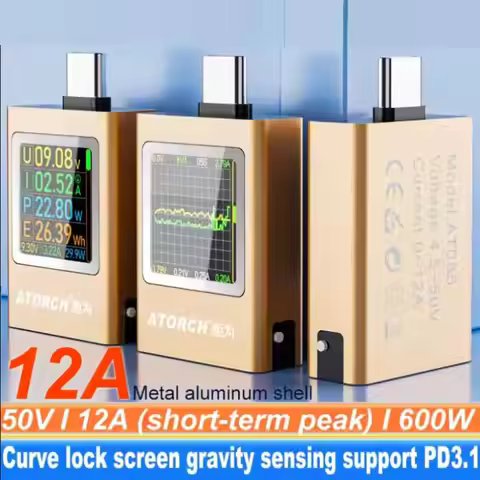 DC 4.5-50V 0-12A 600W PD3.1 Digital Display Voltage Ammeter Power Bank Meter Type-c USB Cell Phone C