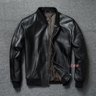 นําเข้าของแท้ เสื้อท่อนบน หนังวัวชั้น เสื้อแจ็คเก็ตหนัง นุ่ม เสื้อผ้าผู้ชายสไตล์เบสบอล โอเวอร์ไซส์ B