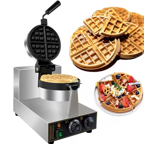 Commercial Waffle Maker, Professional Belgian Waffle Maker Round Waffle Iron Non-Stick 180° rotary W