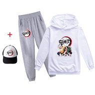Demon Slayer Boys Girls Hoodie Pants Set Japanese Anime Print Sweater PH1231A Children's Pullover Trousers Two-piece Suit