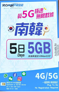 【韓國5日】 | 南韓5G/4G 無限上網卡 數據卡 SIM咭 5GB FUP [C35] 新舊包裝隨機發