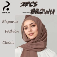 2 pcs Chiffon Hijabs Plain Turban for Woman Veil Muslim Islamic Silk Caps Scarf Solid