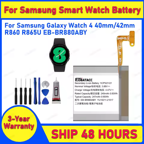 2026 Years EOBATACC 100% New EB-BR880ABY Battery For Samsung Watch 4/Watch 4-40/S4-40MM Batteries+Fr