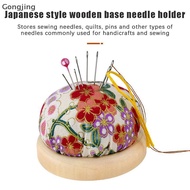 [Gongjing] Vintage Embroidery Pin Cushions Half Round Pin Pad With Wooden Base Needle Holder For DIY