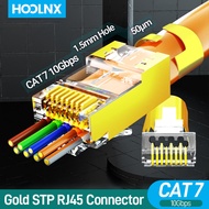 Hoolnx CAT7 RJ45 Pass Through Connectors 3 Prong CAT6A 50U Gold Plated 2-Piece Shielded Pass Thru Mo