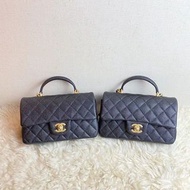 Chanel 21s 黑色black caviar top handle mini 20 荔枝皮