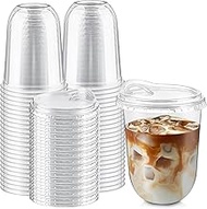 Qeirudu 16 Oz Clear Plastic Cups with Strawless Sip Lids, 100 Pack Disposable Iced Coffee Cups Round