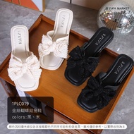 Fufa Shoes &lt; Brand &gt; 1PLC019 Gold Silk Bow Slippers