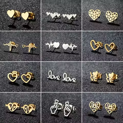 Fashion Minimalist Love Heart Stud Earrings for Women Girls Romantic Heartbeat Earings Piercing Jewe