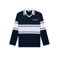 [MOO 6/25] Racquet Club Rugby Shirt เสื้อรักบี้ผู้ชายแขนยาว คอปก ตัดต่อลายหน้าและแขน ปักโซ่ลวดลาย ‘R