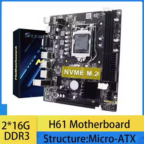 H61 Motherboard LGA 1155 Compatible with Intel Core CPU 2th/3th Gen Supports M.2 NVME SDD Dual-Core/