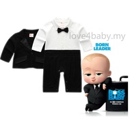 Fashion Gentleman Baby Boy Suit Boss Baby Costume Black Long Sleeve Romper with Coat Formal Suit Wed