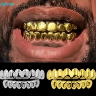 JSJJINGP Teeth Grillz Top Bottom Set, Glossy  Anti Slip Teeth Grillz Caps,  Silver Gold Shiny Teeth 