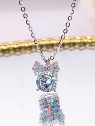 สร้อยคอ AU750 Pure 18K White Gold ดีไซน์รูปผีเสื้อประดับเพชร Moissanite D-Color ชุบเงินสำหรับผู้หญิง