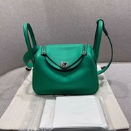 Hermes💚Mini Lindy 6W薄荷綠內拼W0 博斯普魯斯綠 銀扣Swift Stamp Z(2021)有塵袋/說明書💖✨