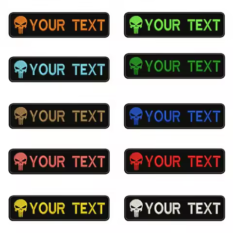 1PC 10cmX2.5cm Skull Logo Custom Name Patch Stripes Badge Iron On Or Hook Loop Personalized Number T