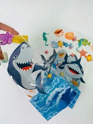 50入組可愛的鯊魚頭卡通設計透明opp袋,海洋動物印花糖果禮品包裝袋,並附上金色扭結扭蝴蝶結,非常適合派對、節日、聚會、禮品裝飾