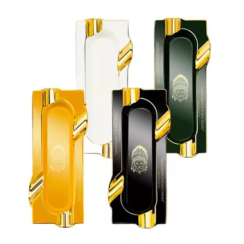 Ceramic Gilt Cigar Ashtray 4 Slot Cigar Ashtray Luxury Rectangular Cigar Cigarette Ashtray Holder Po