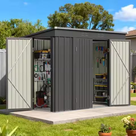 6x4 FT Outdoor Metal Storage Shed Tool Shed with Lockable Door Sloping Roof Waterproof and Breathabl