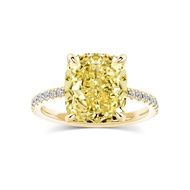 RODIFFY 4CT Cushion Cut Promise Ring for Women,White/Yellow Stone Ring,925 Sterling Silver 18K Yello