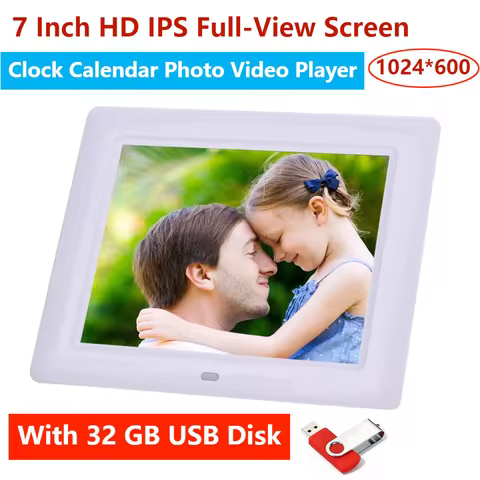 7'' HD IPS Digital Photo Frame Clock Photo MP3 MP4 Movie Player,Digital picture frame with Remote De