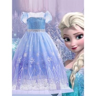 Girls elsa Princess Dress Summer High-End Frozen elsa Dress Children elsa Dress Long Dress