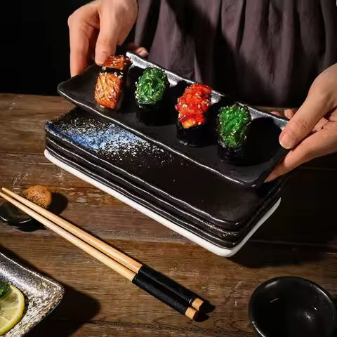 Creative 8-inch Rectangular Ceramic Sushi Plate Ideal for Japanese Cuisine and Dessert Display in Sp