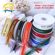 FY 2.5CM 50 Yard Happy Birthday Polyester Satin Ribbon Organza Edge Happy Birthday  for Birthday Par