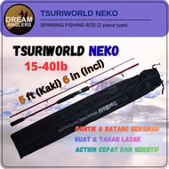 Tsuriworld Neko (5 Feet 6 Inch | 5 Kaki 6 Inci) 15-40lb Solid 2-Piece Spinning Fishing Rod Joran Ika