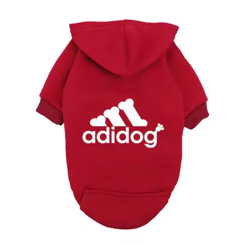 "Adidog" Inspired Dog Hoodie - Red Pet Sweatshirt with Bone Logo for Small to Medium Dogs - Cute Pup