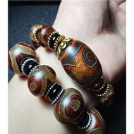 ℡■Gelang manik dzi lama Tibet sembilan mata tiga mata batu asli gelang gelang lelaki dan wanita kese