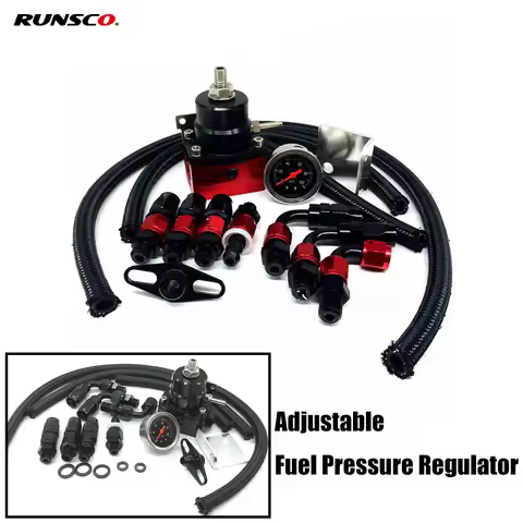 Universal Adjustable Fuel Pressure Regulator With Gauge+AN6 Fuel Line Hose+Fittings End Kit