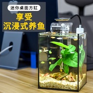 Qianxun Aquarium Desktop Fish Tank Small Office Desk Surface Panel Mini Small Fish Tank Micro Landscape Self-Circulation Landscaping Full Set Home