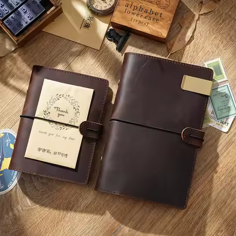 Retro A6 Leather Cover Loose Leaf Notepad Strap Portable Travel Journal Multifunctional Writing Note