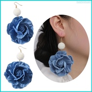 Nan Blue Flower Earrings Denims Earwears Exaggerate Camellia Earrings Accessories