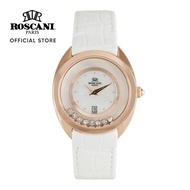 Roscani Waltz Jolene B95 (Mother of Pearl Dial + Movable Gemstone) Rose Gold White Leather Women Watch