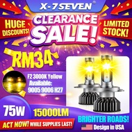 「Clearance Sale」X-7SEVEN USA 2PCS 75W 15000LM 3000K Yellow LED Fog Light Bulb 9005 9006 H27