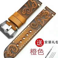 手表带 Original authentic hand-painted vintage leather strap leather stitched carved watch strap