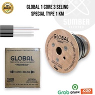 GLOBAL KABEL FO 1 CORE 3 SELING 1 KM | DROPCORE FIBER OPTIC FO 1 CORE 3 SELING 1000 METER