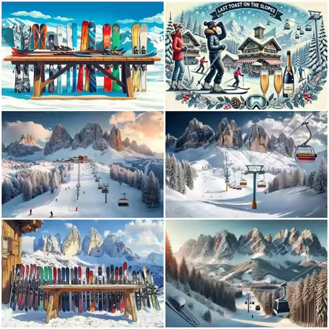 Ski Themed Party Decoration Background Snow Mountains Skis Cable Cars Outdoor Sports Photography Bac