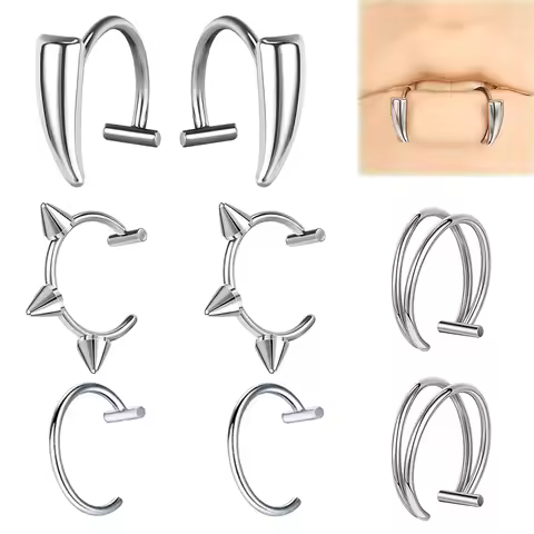8pcs Stainless Steel Fake Lip Ring Vampire Teeth Ring Adjustable Non-Piercing Lip Cuff Nose Piercing