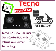 Tecno T23TGSV 3-Burner Glass Cooker Hob with Inferno Wok Burner Technology / FREE EXPRESS DELIVERY