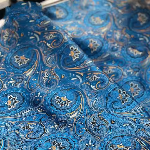 Pipa Woven Brocade Jacquard Fabric, Navy Blue, Large European Flower Border Ethnic Fabric