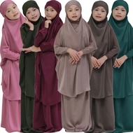 2Pcs Muslim Kanak-kanak Perempuan Overhead Hijab Dress Abaya Set Anak Islam Solat Ramadan Burka Arab