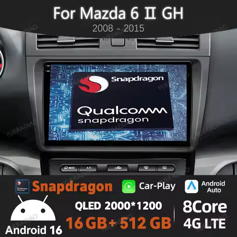 Android 16 Car Radio For Mazda 6 II GH 2007 - 2012 Wireless Carplay Auto Multimedia Stereo Video Pla