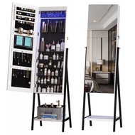LVSOMT 6 LED Standing Jewelry Mirror Cabinet, Jewelry Armoire Storage Organizer, Full Length Mirror