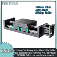Heavy 45#Steel Plate Slide Table Module 160MM Wide Ballscrew SFU2005/SFU2010 Stroke 100~1000mm 2*HGR