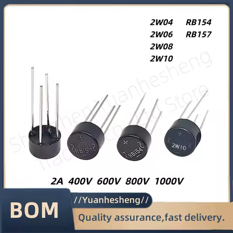 100 PCS/Original Ponte Mucchio Cerchio 2W04 2W06 2W08 2W10 RB154 RB157 2W10 2A DIP-4 Raddrizzatore