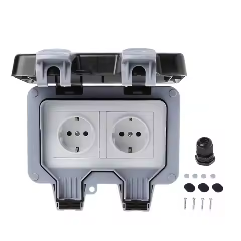 IP66 Waterproof Outdoor Wall Switch Power Socket 13A EU Standard Electrical Outlet Socket Panel AC 2